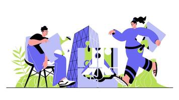 Two people collaborating on a design vector