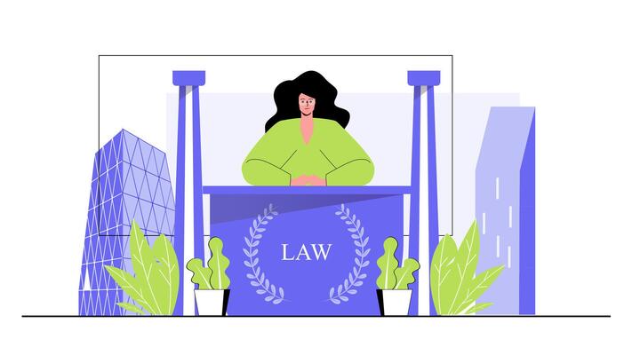 Law office concept for modern web design. People works as lawyers, offers services for business or company, documents execution, legal advice. Flat illustration isolated on white background.