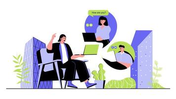 Person communicating via laptop in illustration vector