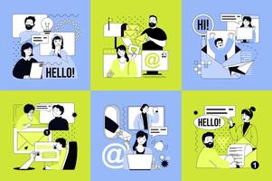 Digital communication illustration with diverse characters vector