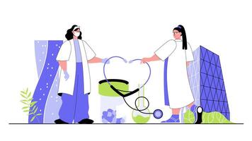 Medical concept for modern web design. People works as doctors, making diagnose patients and prescribe treatments, professional physician help. Flat illustration isolated on white background. vector