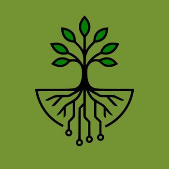 Illustration of a tech tree, representing growth and connectivity in a nature influenced circuit design on green background. vector