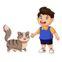 Boy with cartoon cat vector