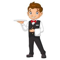 Boy waiter holding a plate vector