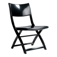 Sleek Black Folding Chair with Glossy Finish and Minimalist Design on Transparent Background png