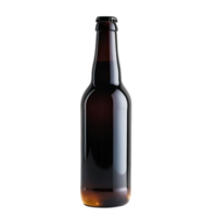 Tall Dark Glass Beer Bottle with Metallic Cap on Transparent Background png