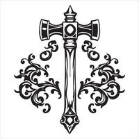 A sword with ornamental design and a cross vector