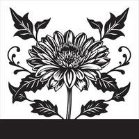 A black and white flower with leaves and vines vector
