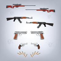 Illustration of various firearms and bullets vector