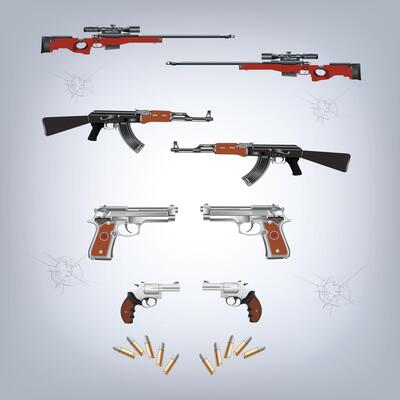 Weapons design, sniper, gun and bullets designs art