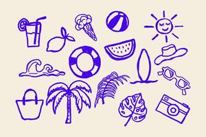 Hand Drawn Whimsical Summer Vacation Isolated Background. vector