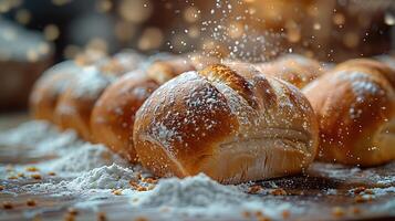 A pile of bread with sprinkles on top photo