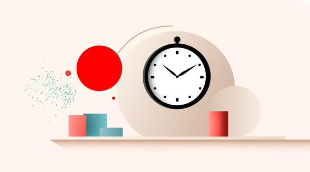 A clock is sitting on a shelf with red and white dots vector