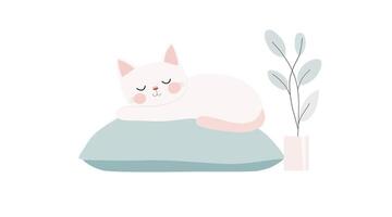 A white cat is sleeping on a pillow vector