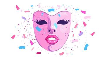 A pink mask with confetti around it vector