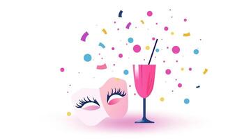 A mask and a drink with confetti vector