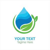 Water Drop with Wavy Layers and Leaves for Eco Friendly Logo vector