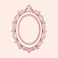 Vintage oval frame in red color. Hand drawn illustration in sketch style. Outline . Charming Ink Doodle for Valentine or Wedding Illustration. illustration vector