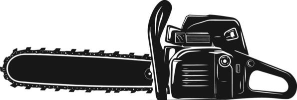 Black silhouette of a powerful chainsaw ready for use in forestry work vector