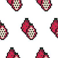 pattern with exotic fruit in pixel art style, namely dragon fruit icons, retro 8-bit graphics style with visible square pixels and minimal color palette vector