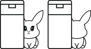 set of two simple black and white checkmark icons with rectangular cosmetic tubes with rabbits next to them, meaning that cosmetic products are not tested on animals vector