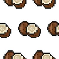 pattern with exotic fruit in pixel art style namely coconut icons, retro 8-bit graphics style with visible square pixels and minimal color palette vector