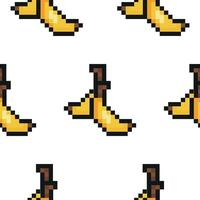 pattern with exotic fruit in pixel art style, namely banana icons, retro 8-bit graphics style with visible square pixels and minimal color palette vector