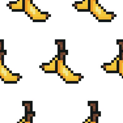 pattern with exotic fruit in pixel art style, namely banana icons, retro 8-bit graphics style with visible square pixels and minimal color palette
