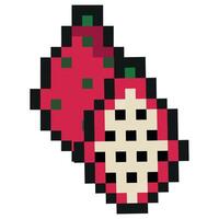 pixel art style exotic fruit icon, namely dragon fruit icons, retro 8-bit graphics style with visible square pixels and minimal color palette vector