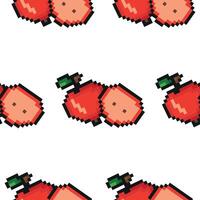 pixel art garden fruit pattern, namely apple icons, retro 8-bit graphics style with visible square pixels and minimal color palette vector