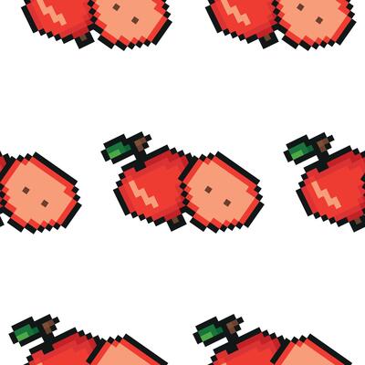 pixel art garden fruit pattern, namely apple icons, retro 8-bit graphics style with visible square pixels and minimal color palette