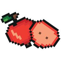 pixel art style garden fruit icon, namely apple icons, retro 8-bit graphics style with visible square pixels and minimal color palette vector