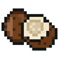icon of an exotic fruit in pixel art style, namely coconut icons, retro style of 8-bit graphics with visible square pixels and minimal color palette vector