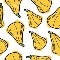 seamless pattern with cute simple icon of long, yellow pumpkins in cartoon doodle style arranged randomly, for autumn holidays, advertising and seasonal packaging vector