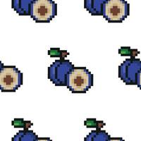 pixel art style garden fruit pattern, namely plum icons, retro 8-bit graphics style with visible square pixels and minimal color palette vector