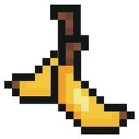 pixel art style exotic fruit icon, namely banana icons, retro 8-bit graphics style with visible square pixels and minimal color palette vector