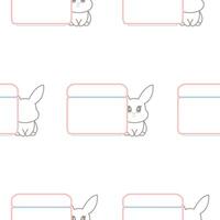 pattern of two simple colored checkmark icons with a round jar of cream with rabbits next to it, meaning that cosmetic products are not tested on animals vector
