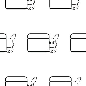 pattern of two simple black and white checkmark icons with a round jar of cream with rabbits next to it, meaning that cosmetic products are not tested on animals vector