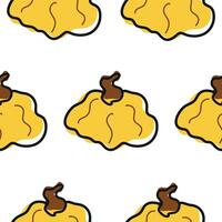 pattern with cute simple icon of round, yellow pumpkin in cartoon doodle style, for autumn holidays, advertising and seasonal packaging vector