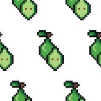 pattern with garden fruit in pixel art style, namely a green pear icon, retro 8-bit graphics style with visible square pixels and a minimal color palette vector
