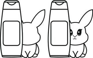 set of two simple black and white checkmark icons with a long cosmetic jar with rabbits next to it, meaning that the cosmetic products are not tested on animals vector