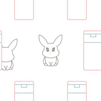 pattern of two simple colored checkmarks with rectangular cosmetic tubes with rabbits next to them, meaning that cosmetic products are not tested on animals vector