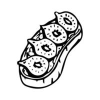 Fig bruschetta on a crouton with pate drawing, party snack food sketch. Restaurant and cafe menus decoration. illustration. vector