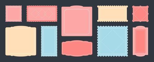 Tickets and coupons backgrounds, empty soft pastel stickers in retro and vintage elegant style, with white frames and borders with ticket stabbing. illustration. vector