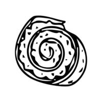 Stuffed pancake roll drawing, restaurant cuisine, menu decoration with pate or sour cream. Small party snack. illustration. vector