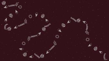 Minimalist Summer Doodle Icons Curvy Path on Starry Background for Banner and Poster isolated in maroon vector