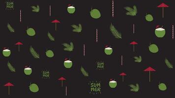 Flat Tropical Coconut Icons Pattern for Summer Banner and black Background vector