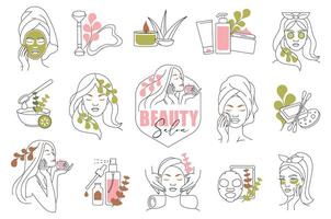 Line Art Facial Care and Spa Elements. Icons for Logo and Branding vector