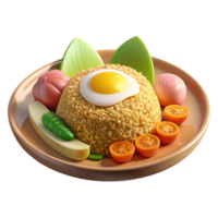 3D Rendering Delicious Fried Rice Topped with Sunny Side Up Egg and Vegetables png