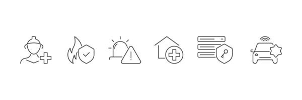 Set of public services lined icon collection. Healthcare, emergency services, utilities symbol. vector